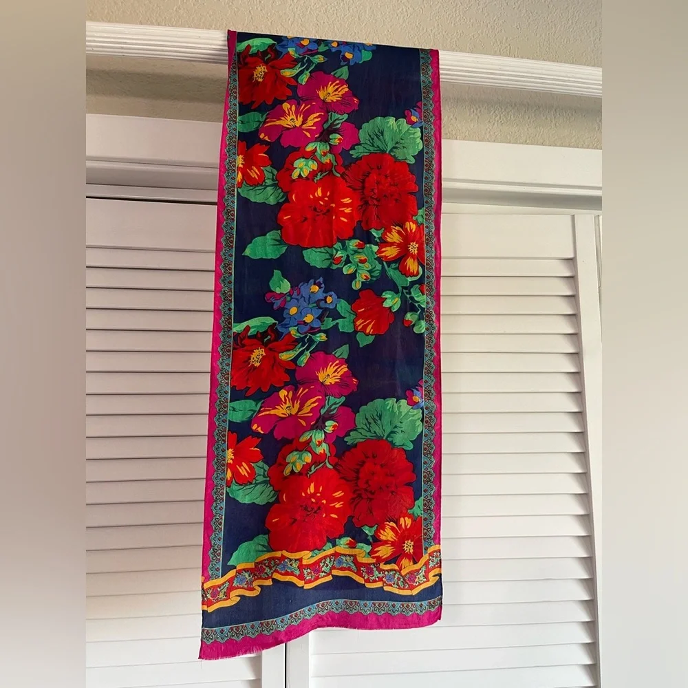 vintage Liz Claiborne floral 100% silk scarf colorful, and vibrant long
